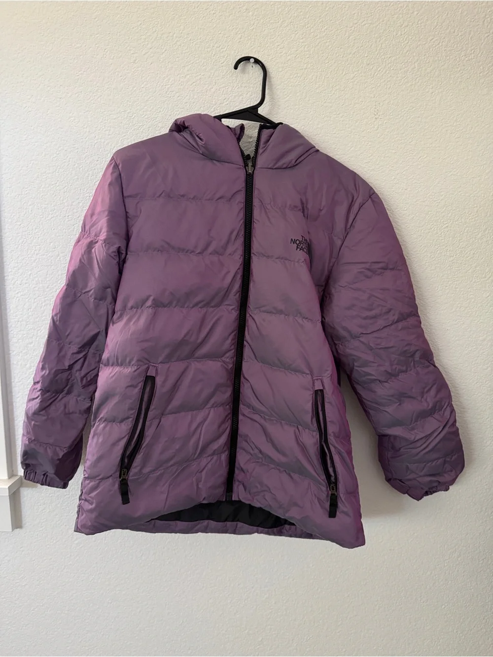 The north face iridescent down reversible puffer jacket